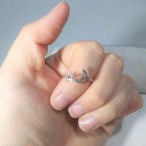 925 Sterling Silver Moon and Star Band Ring Size 9